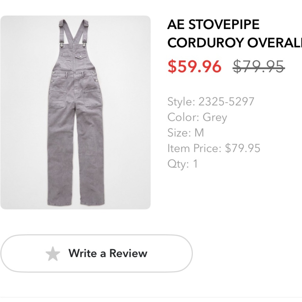 AE Corduroy Overalls NWT